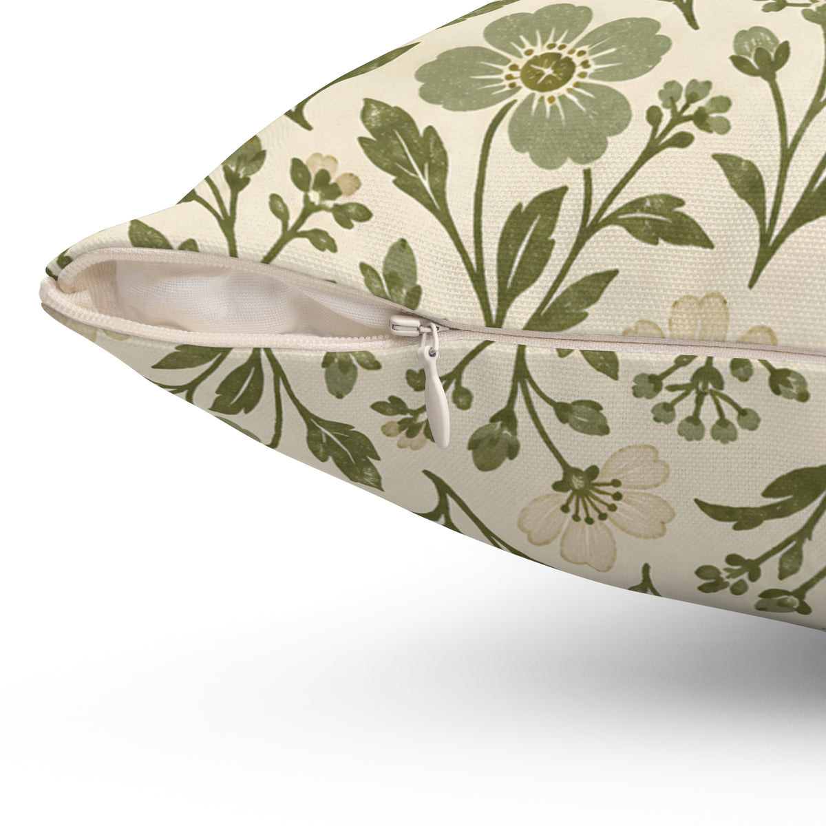 Floral Vine Decorative Pillow — Olive Green Botanical Throw Pillow