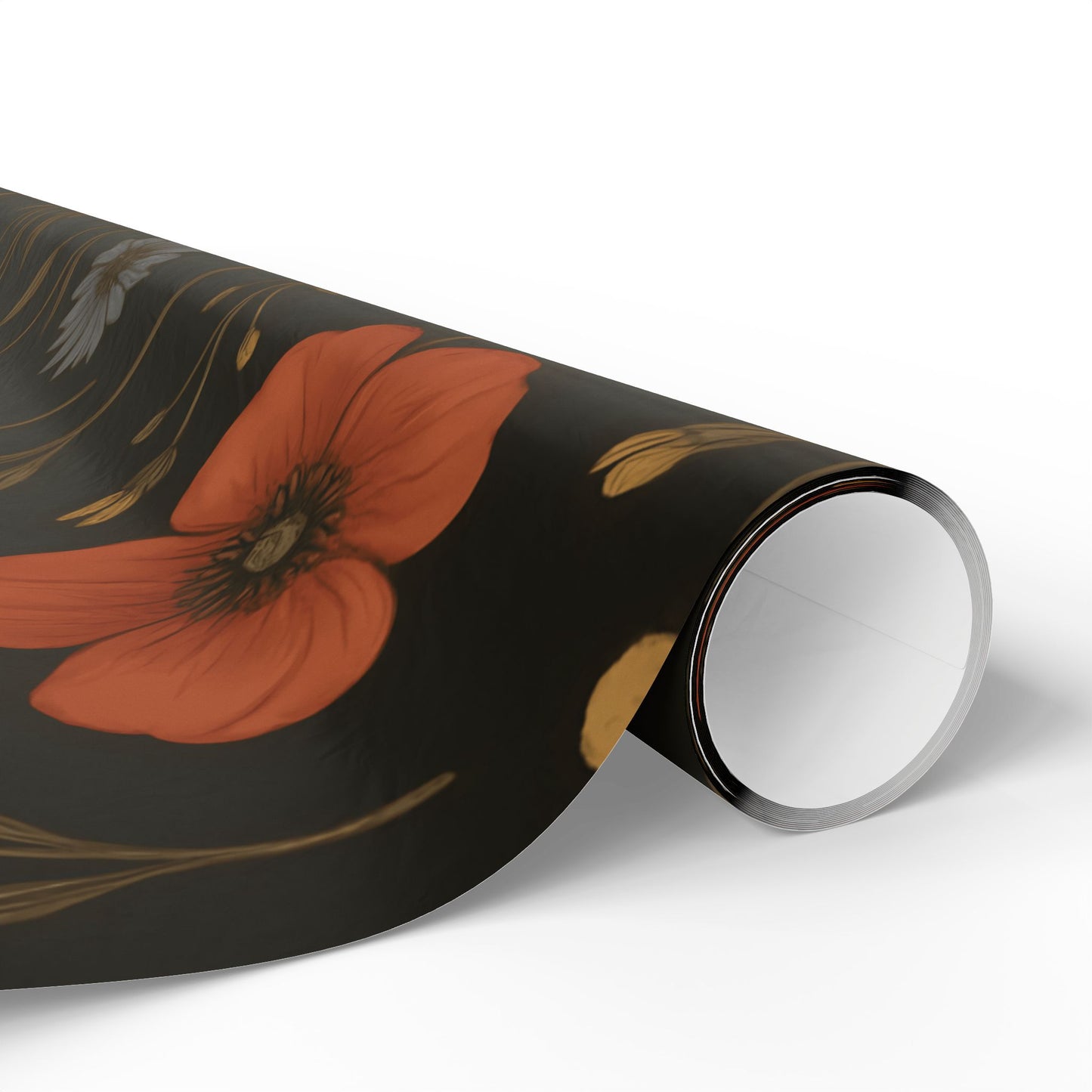 Moody Wildflower Wrapping Paper – Vintage Floral on Black Background