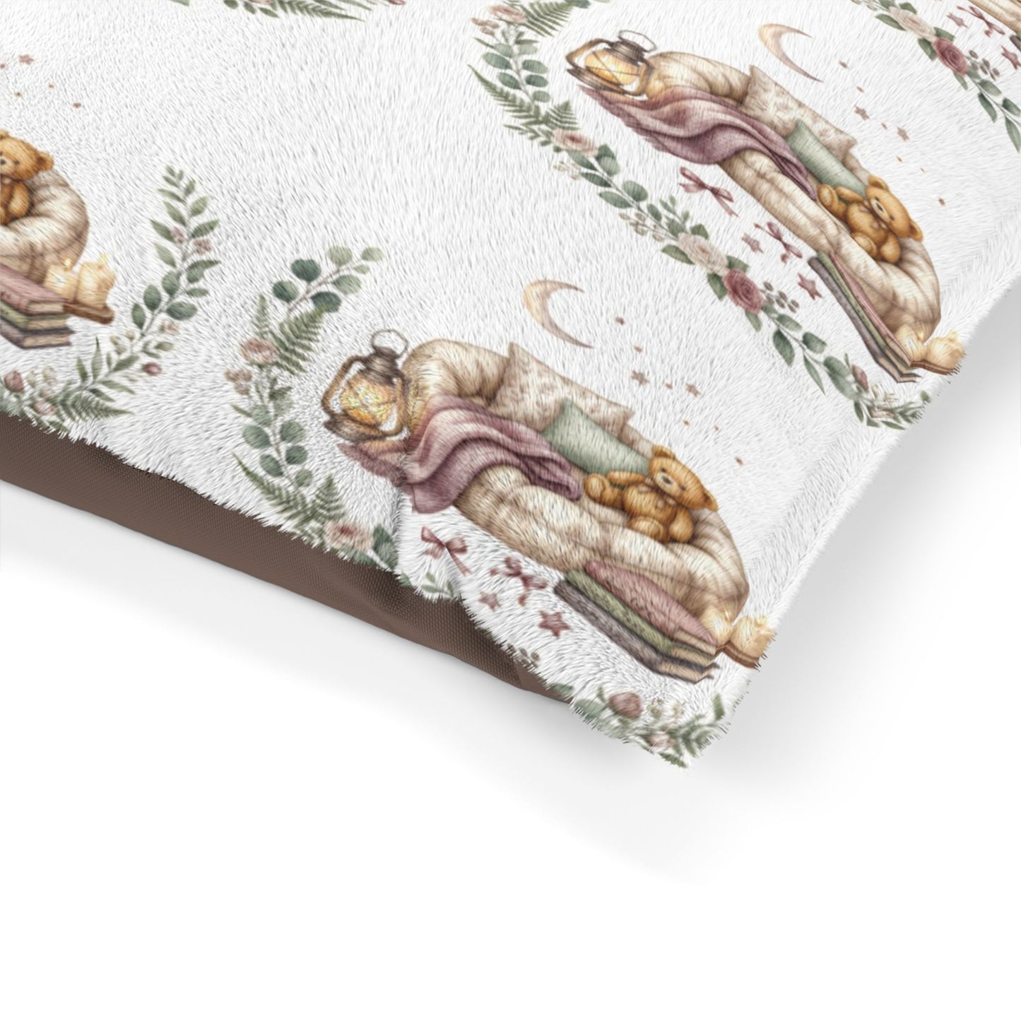 Moonlit Botanical Pet Bed – Watercolor Greenery & Moon Print