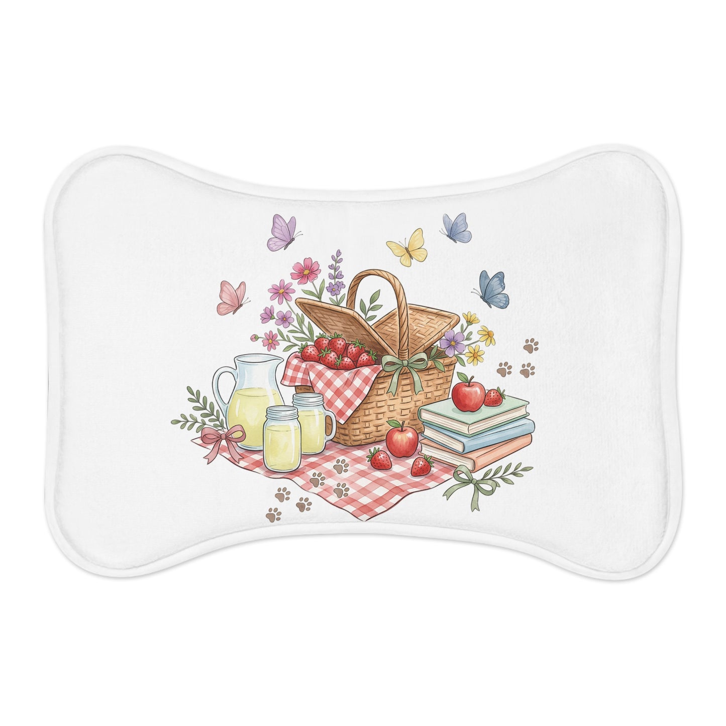 Picnic Basket Pet Feeding Mat — Cute Floral & Butterfly Dog Bowl Placemat
