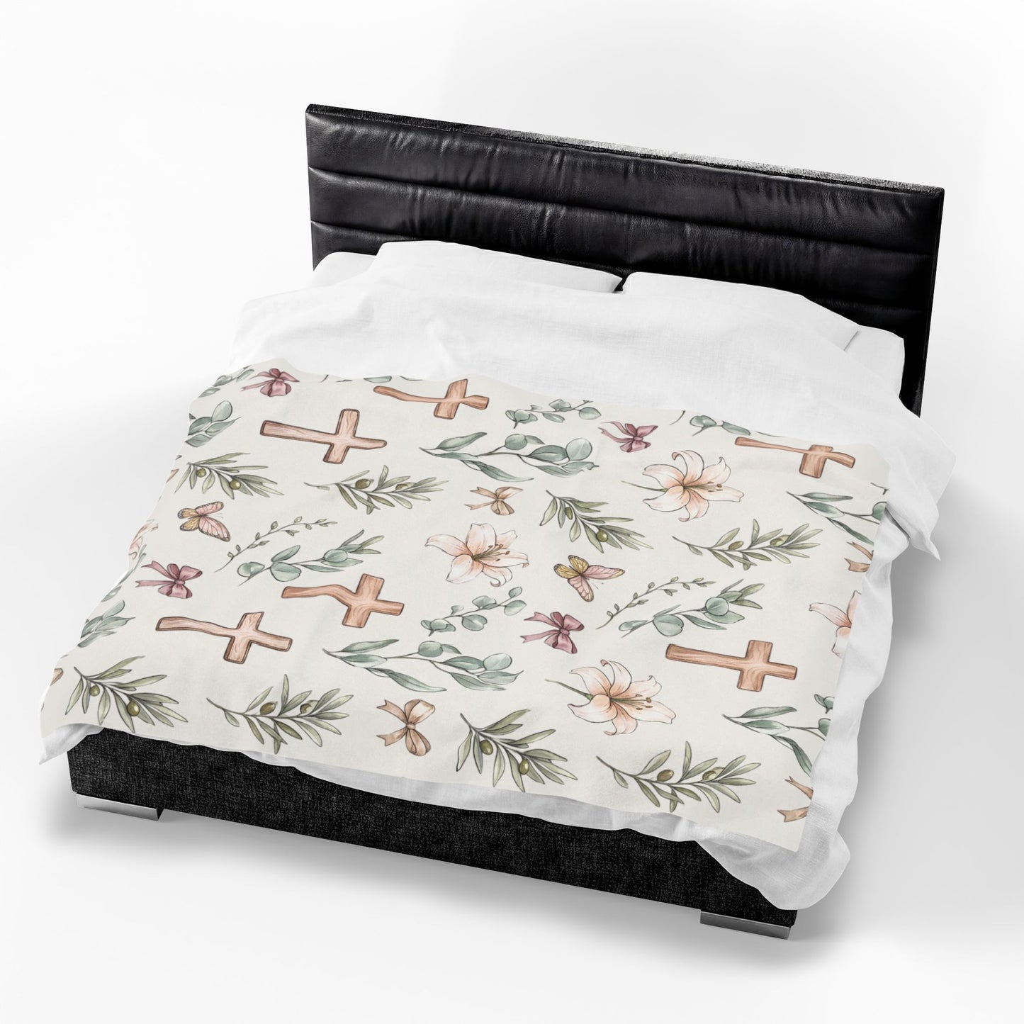 Floral Cross Baby Plush Blanket — Christian Nursery Velveteen Throw
