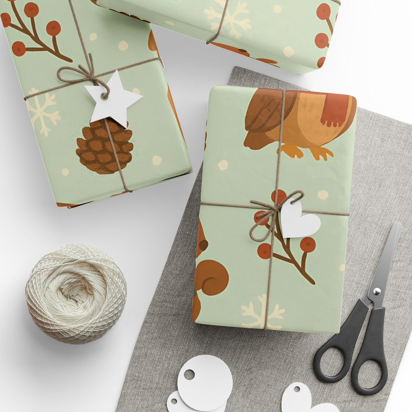 Woodland Winter Friends Wrapping Paper – Fox, Deer, Owl & Squirrel in Cozy Scarves