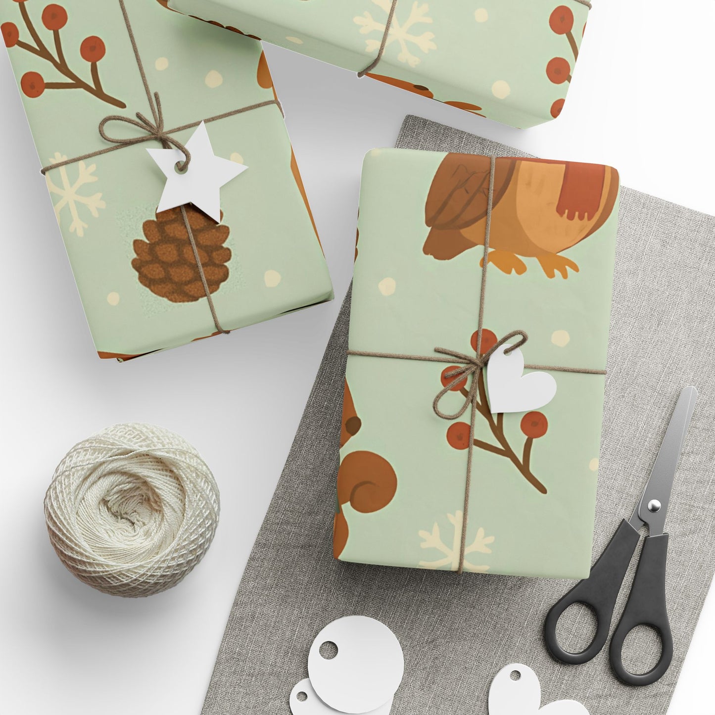 Woodland Winter Friends Wrapping Paper – Fox, Deer, Owl & Squirrel in Cozy Scarves