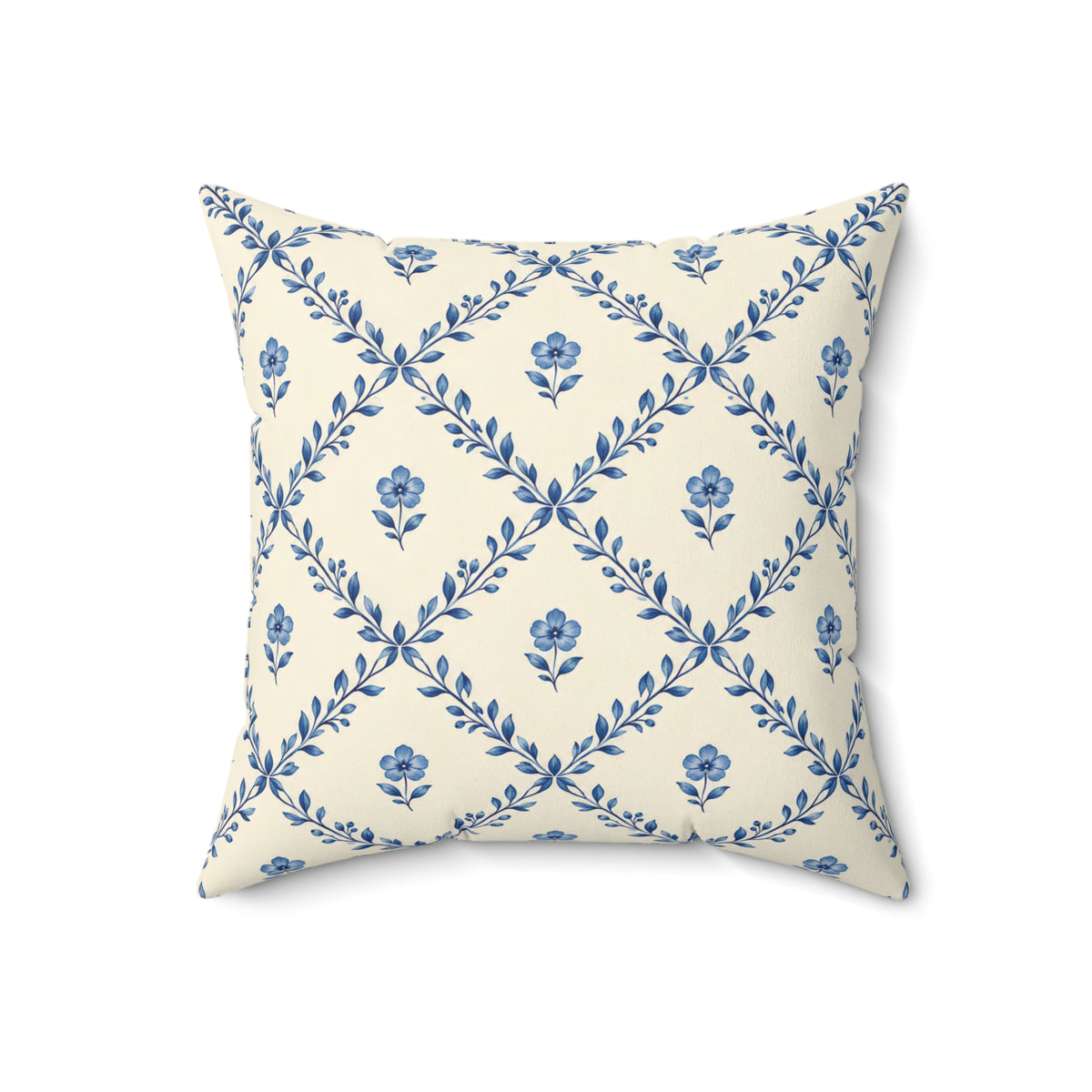 Blue Floral Lattice Decorative Pillow