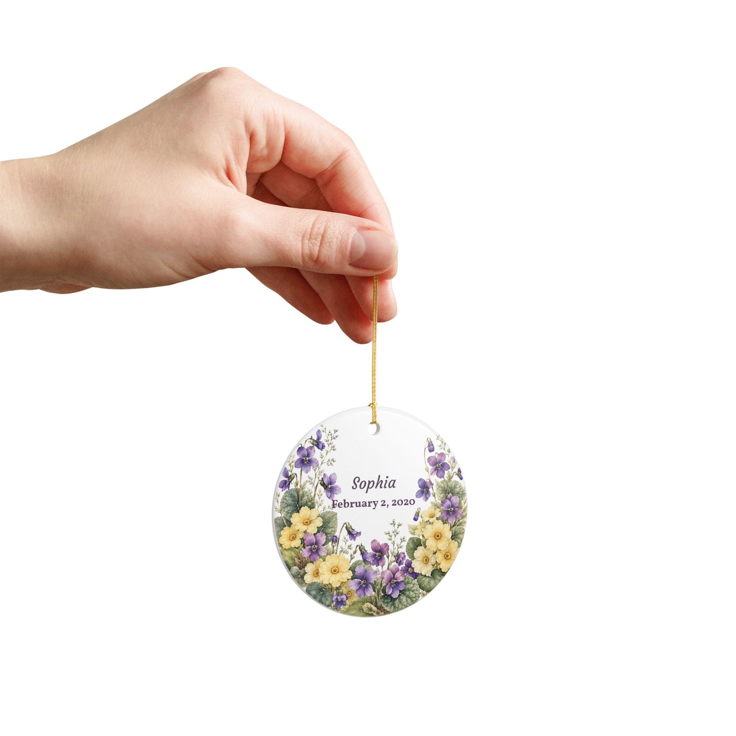 Ceramic Ornament — Personalized Floral Name & Date Keepsake