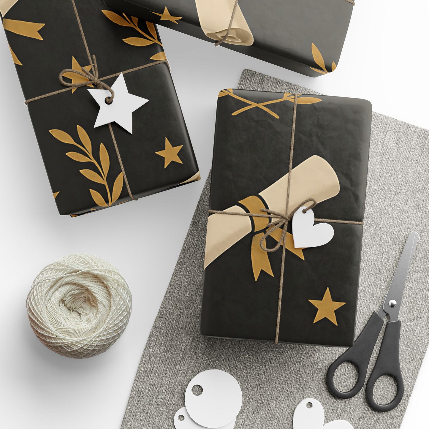 Graduation Celebration Wrapping Paper – Diplomas, Caps & Gold Laurel Accents