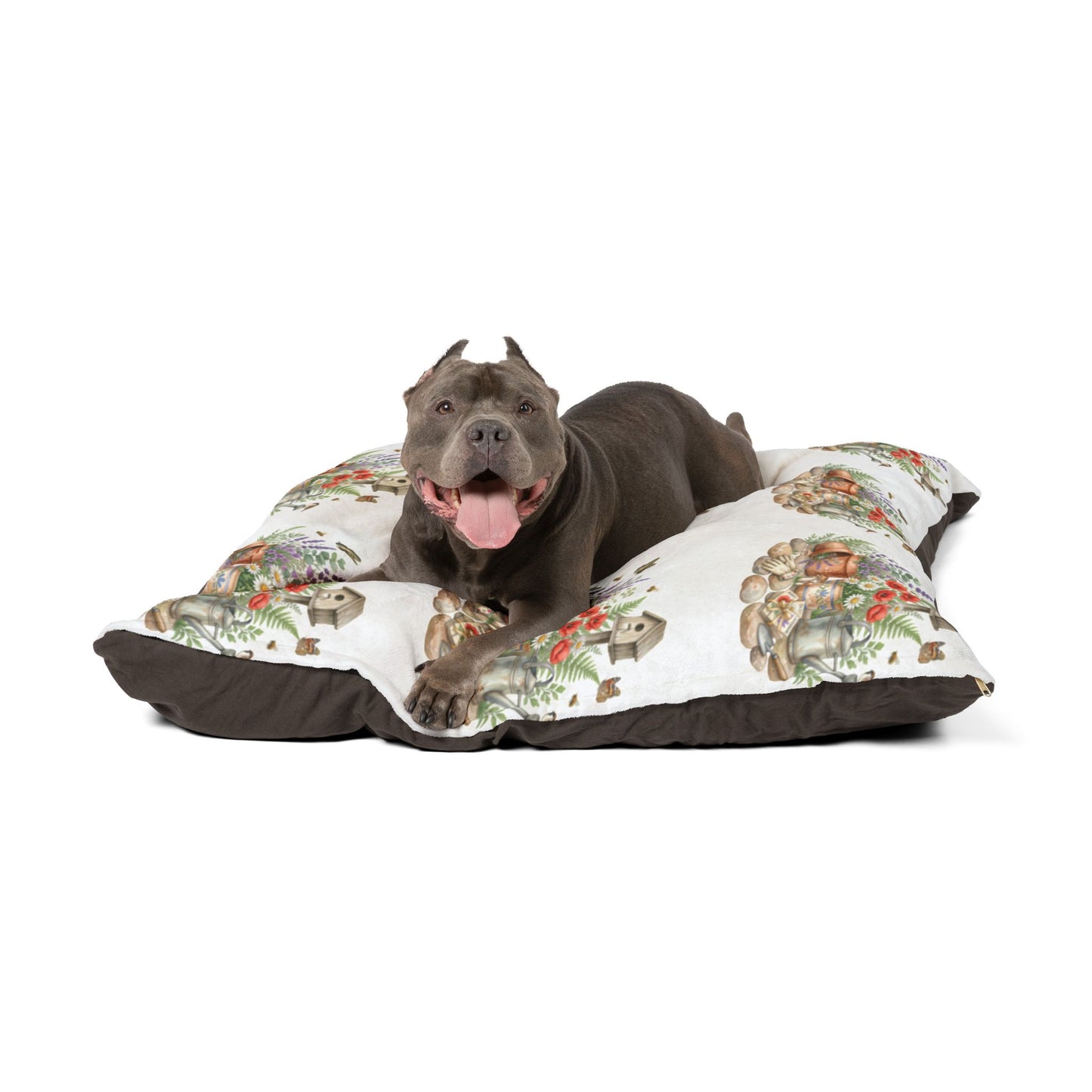 Floral Garden Pet Bed – Watercolor Birdhouse & Flowers