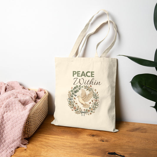 Peace Within Canvas Tote Bag — Dove Wreath Eco Shopper