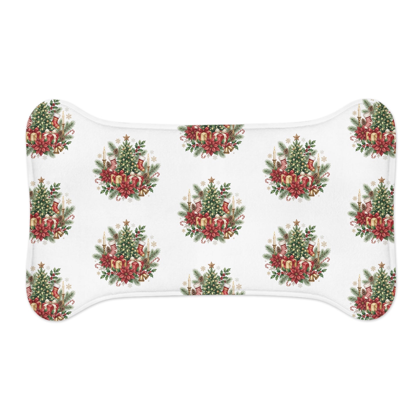 Christmas Pet Feeding Mat — Festive Poinsettia & Tree Placemat for Dogs