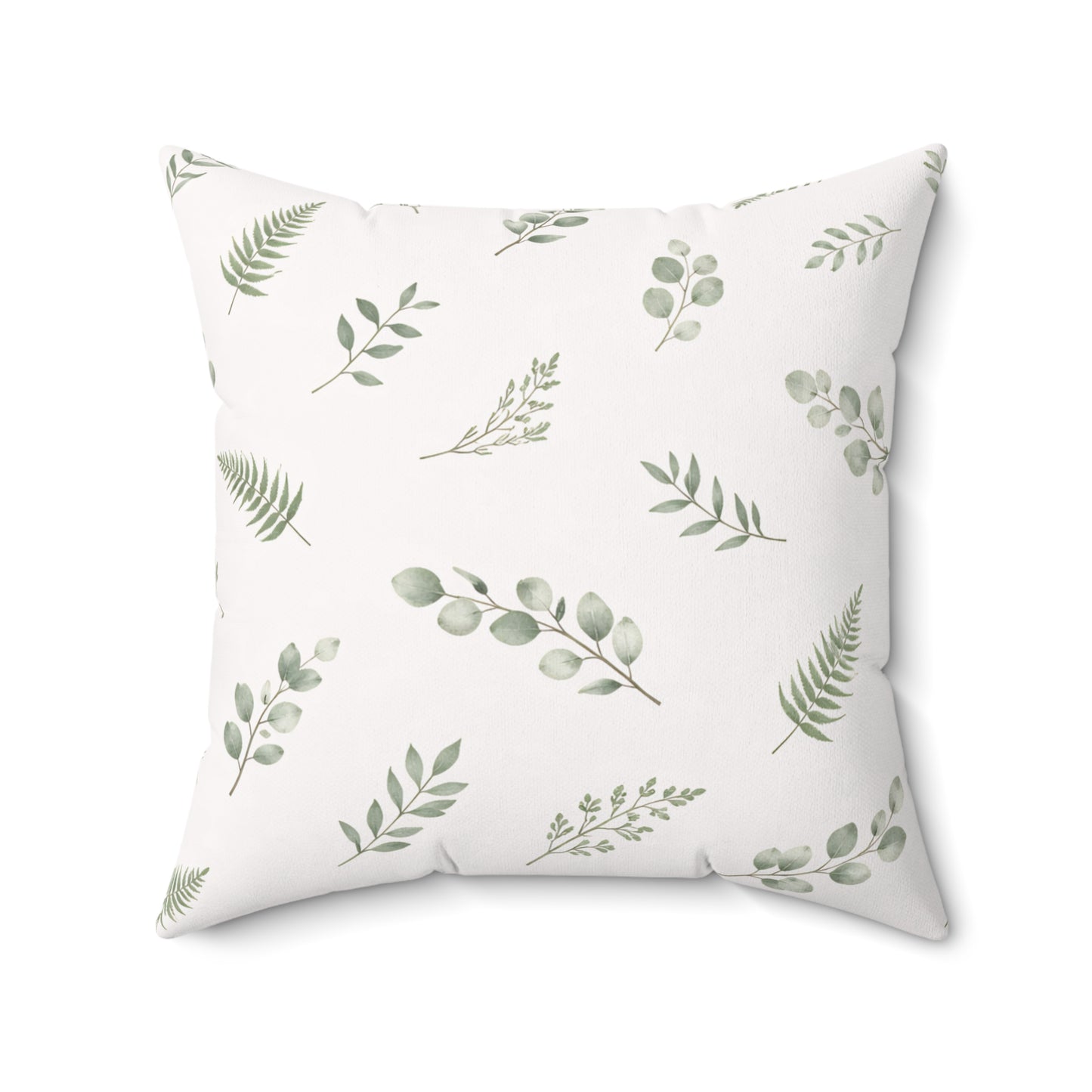 Botanical Leaf Pattern Square Pillow — Green Eucalyptus Accent Cushion