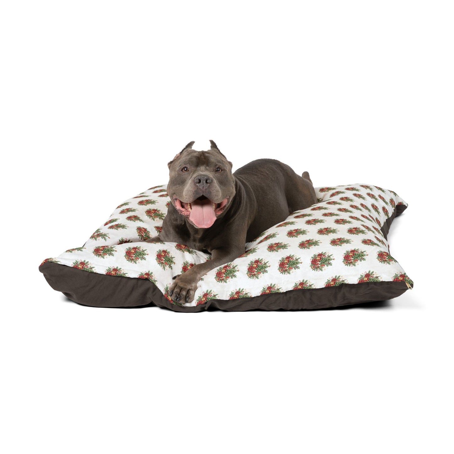 Holiday Floral Pet Bed — Christmas Tree & Poinsettia Print