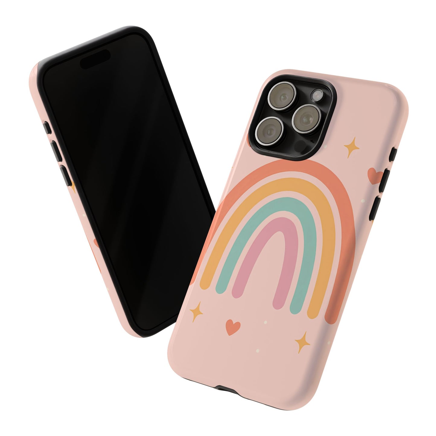 Pastel Rainbow Heart Phone Case – Cute Boho Aesthetic in Soft Pink