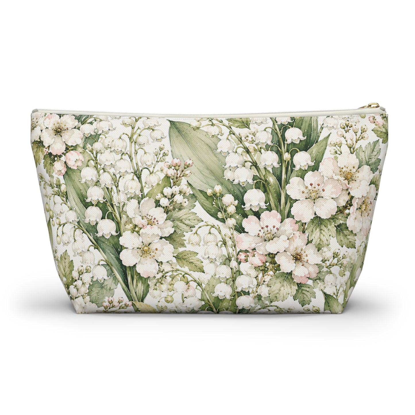 Floral Lily of the Valley Accessory Pouch — Zip T‑Bottom Makeup Bag