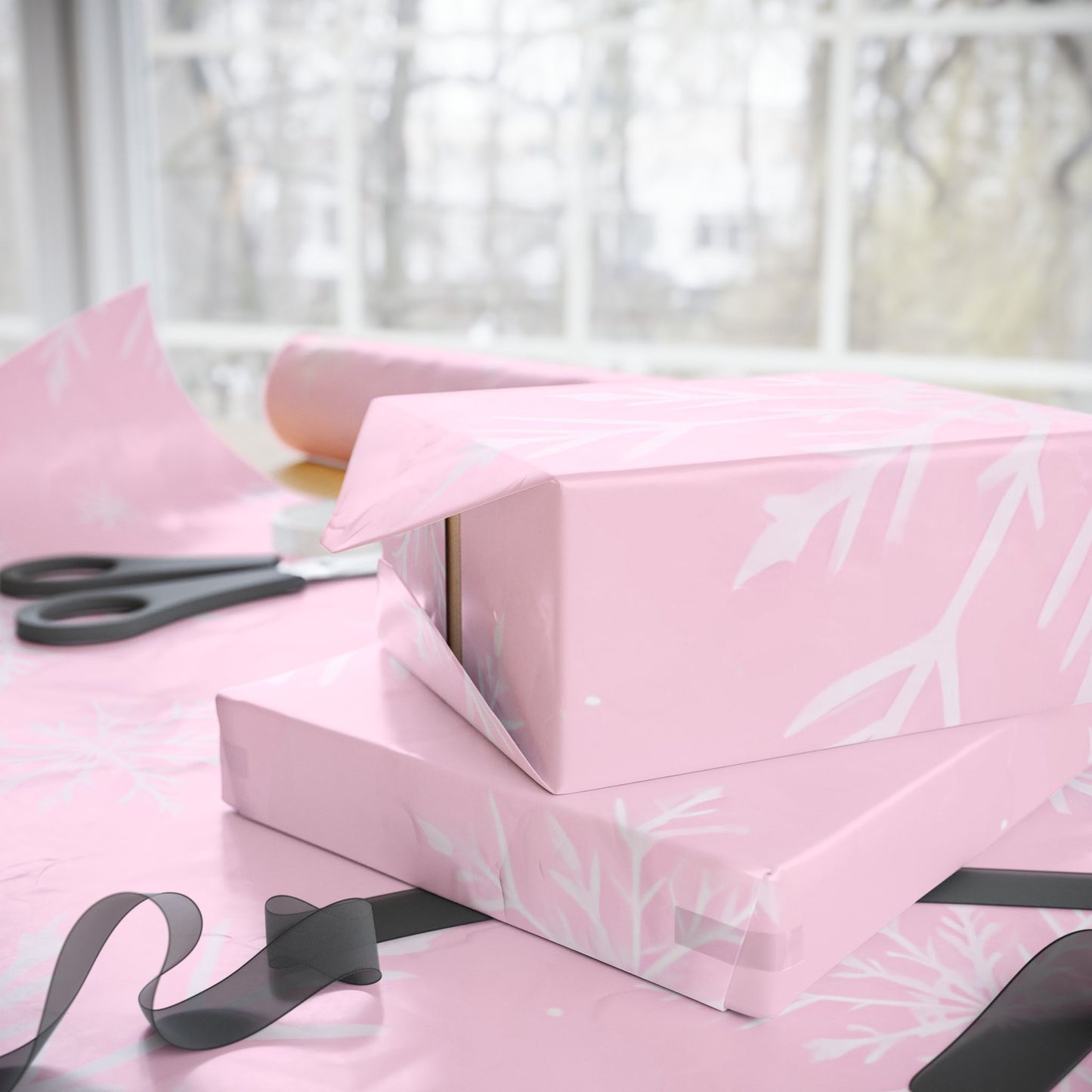 Pink Snowflake Wrapping Paper – Festive & Elegant Holiday Gift Wrap