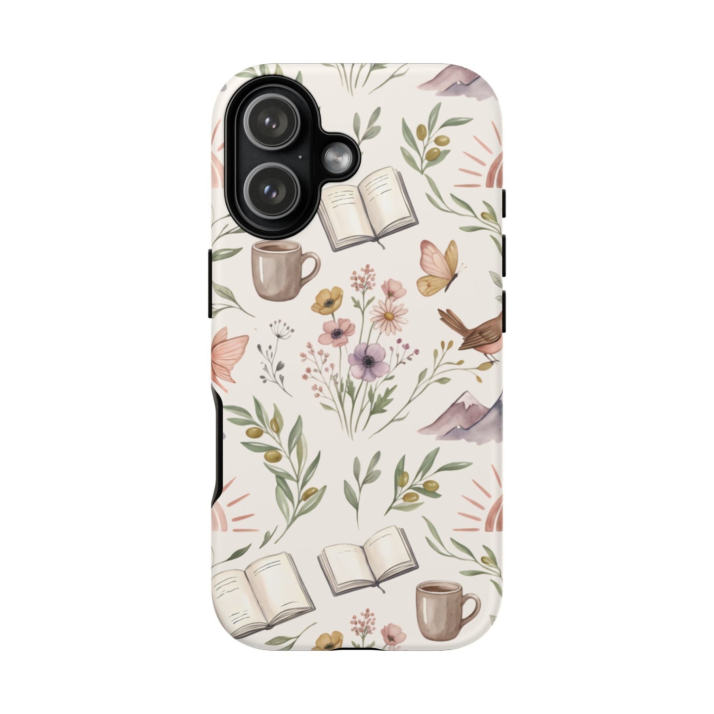 Floral Reading Phone Case — Cozy Books & Coffee Pattern Tough Case