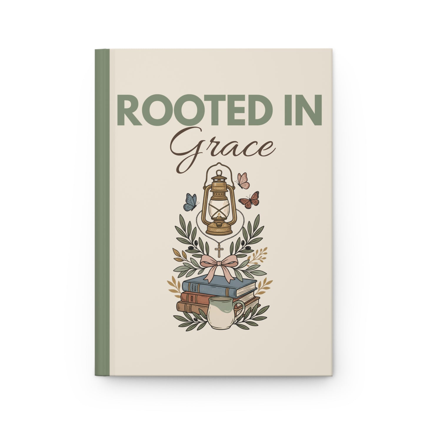 Rooted in Grace Hardcover Journal — Floral Lantern Faith Notebook
