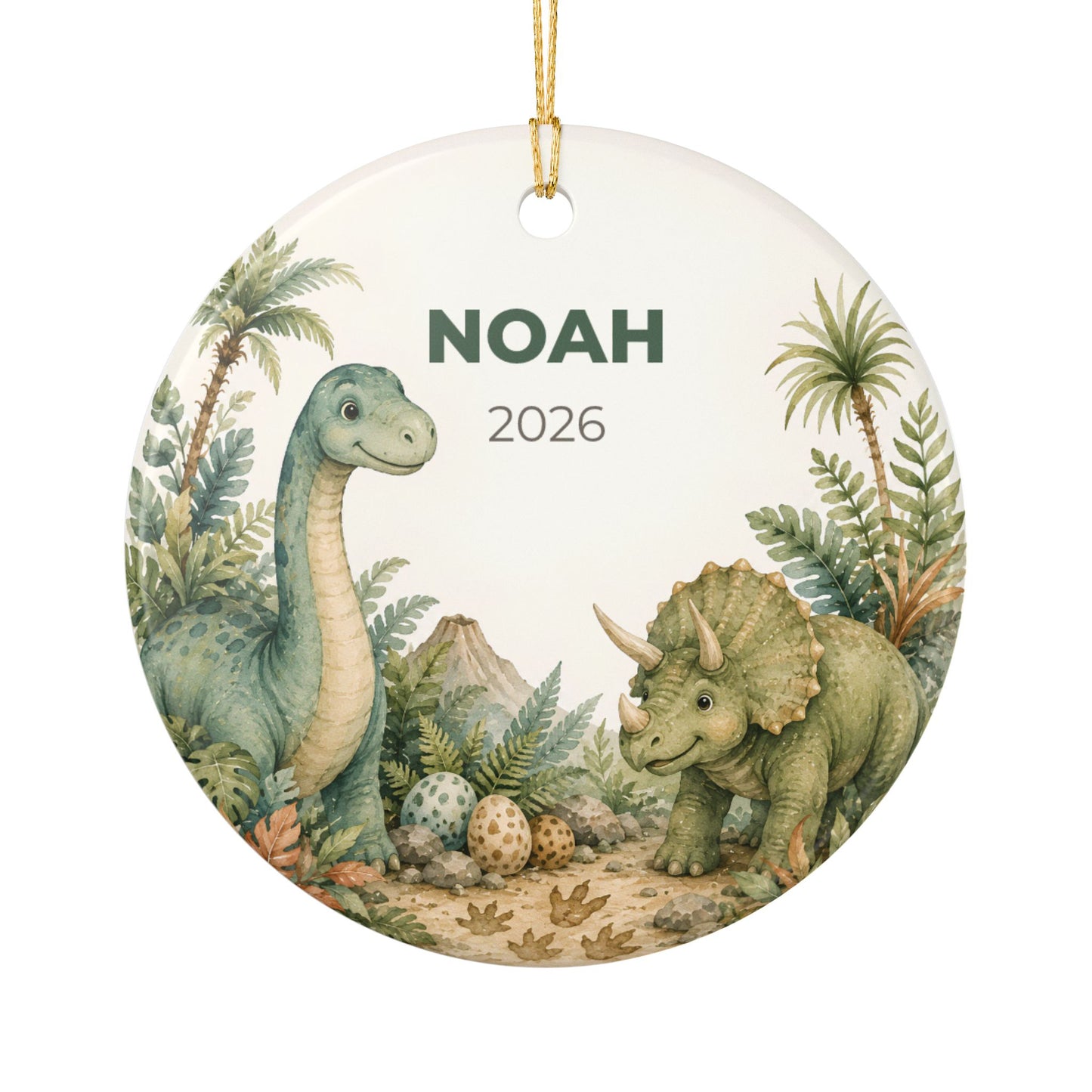 Personalized Baby Dinosaur Ornament — Custom Name & Year Ceramic Decoration