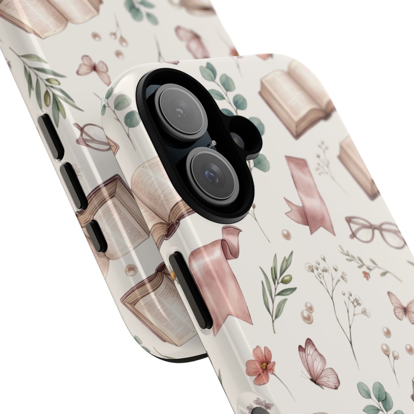 Bookish Floral Phone Case — Cozy Reading Pattern with Open Books, Glasses & Coffee