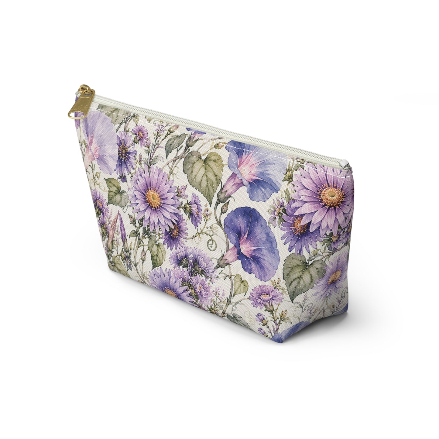 Floral Lavender Cosmetic Pouch — Purple Wildflower Accessory Bag