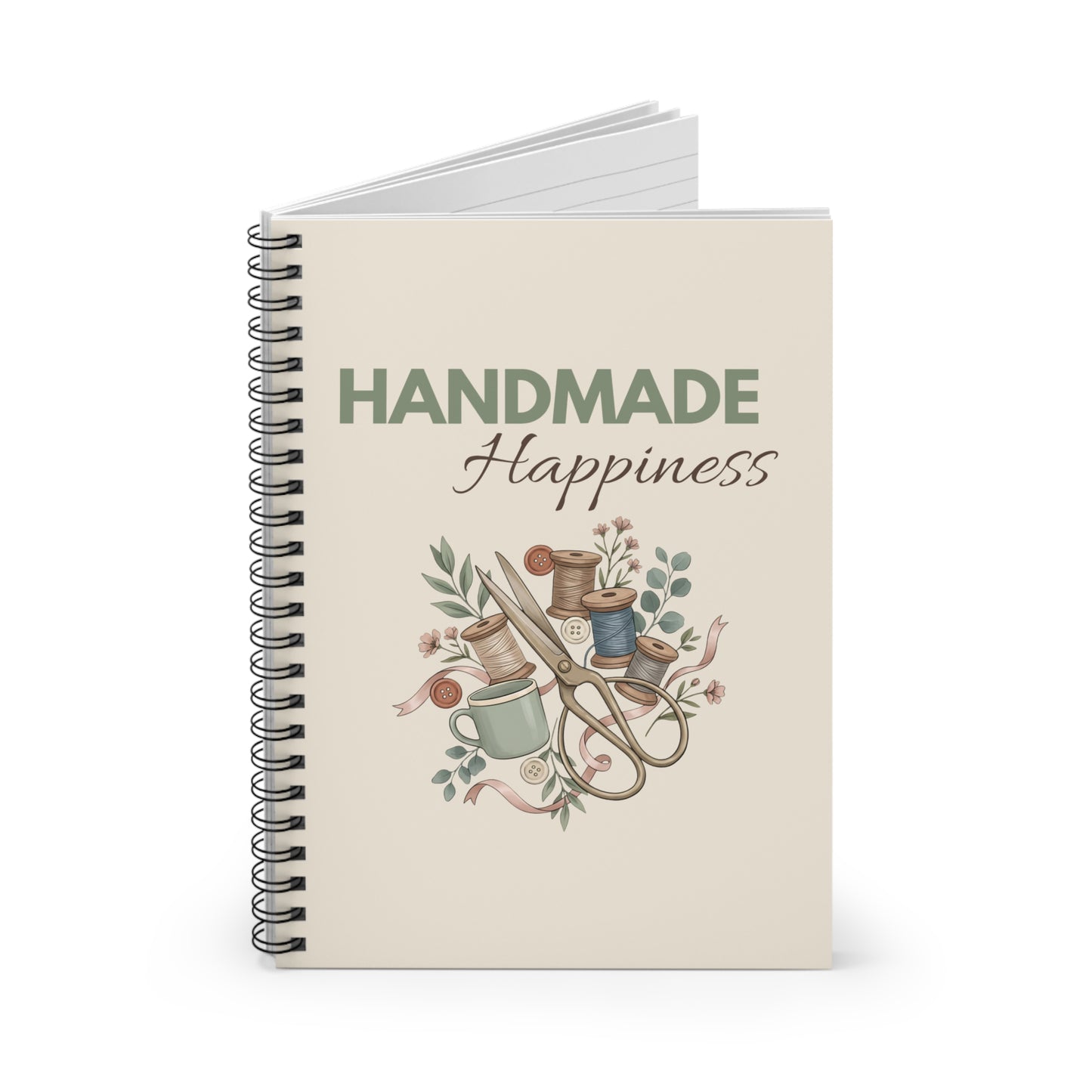 Handmade Happiness Spiral Notebook — Sewing & Craft Journal, Ruled Lined Notebook
