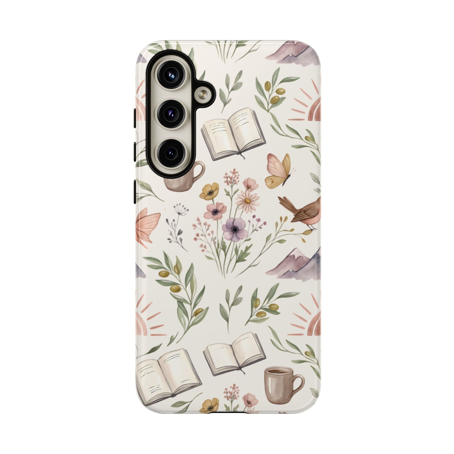 Floral Reading Phone Case — Cozy Books & Coffee Pattern Tough Case