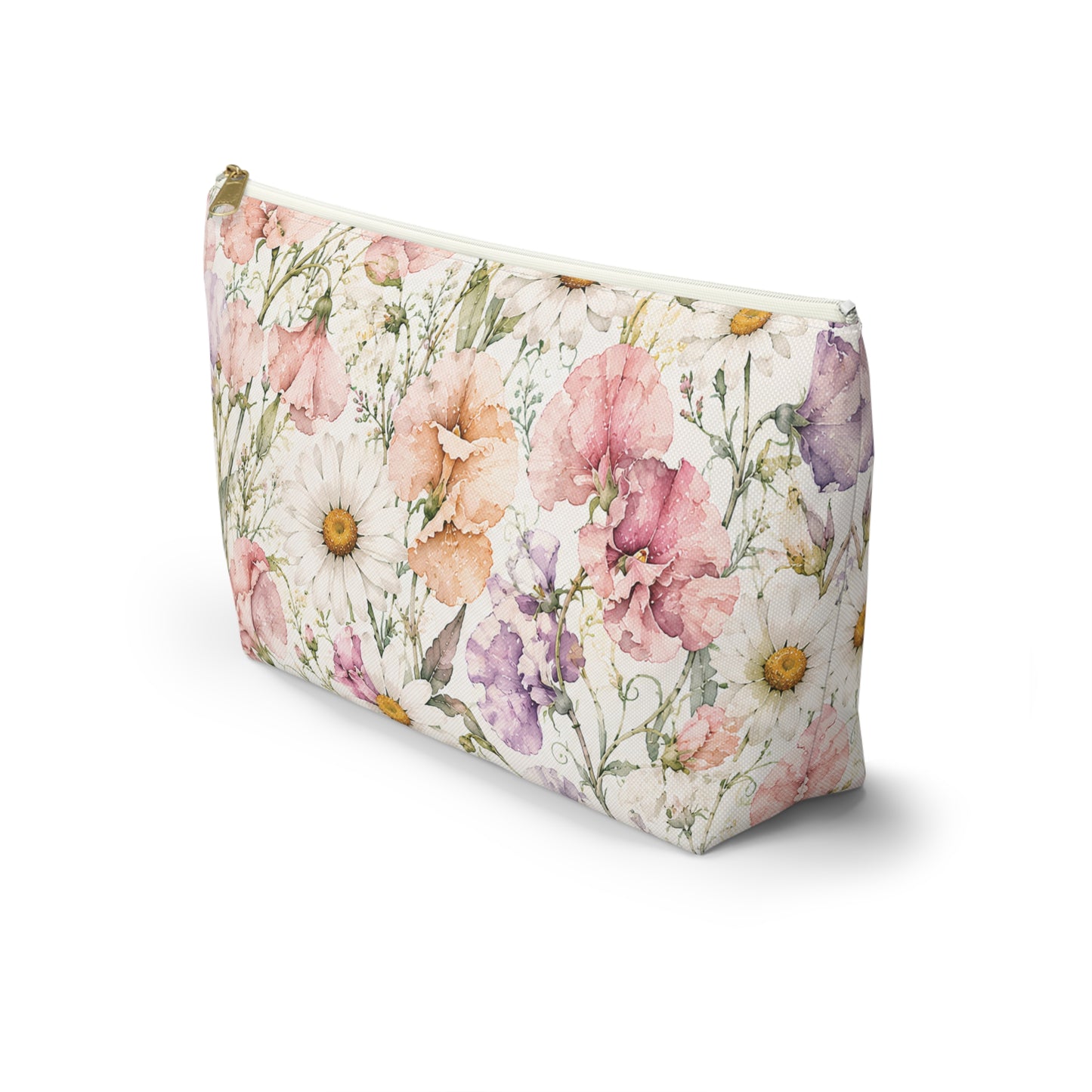 Floral Meadow Accessory Pouch — Watercolor Wildflower Cosmetic Bag