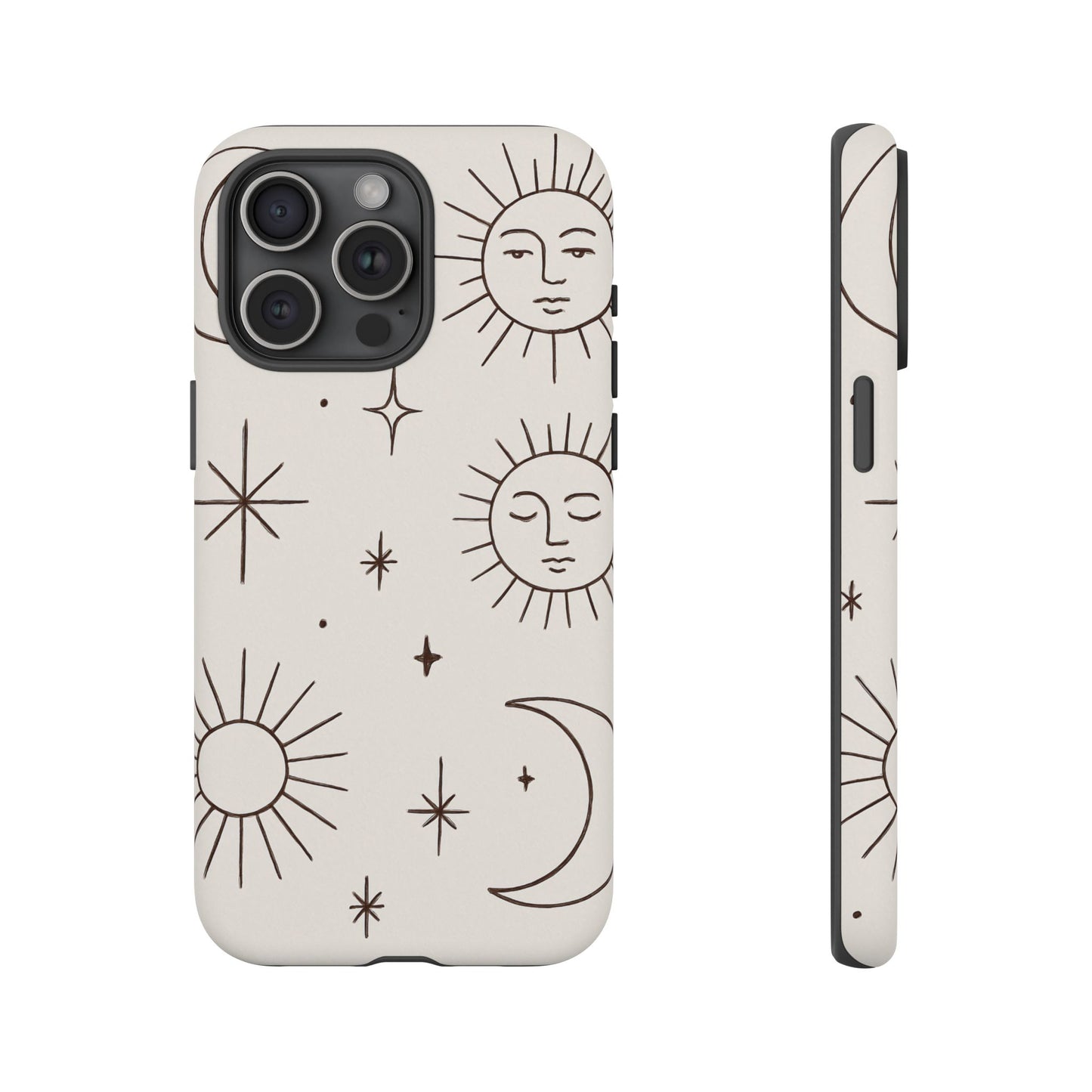 Celestial Moon & Sun Line Art iPhone Case – Minimalist Boho Cosmic Design