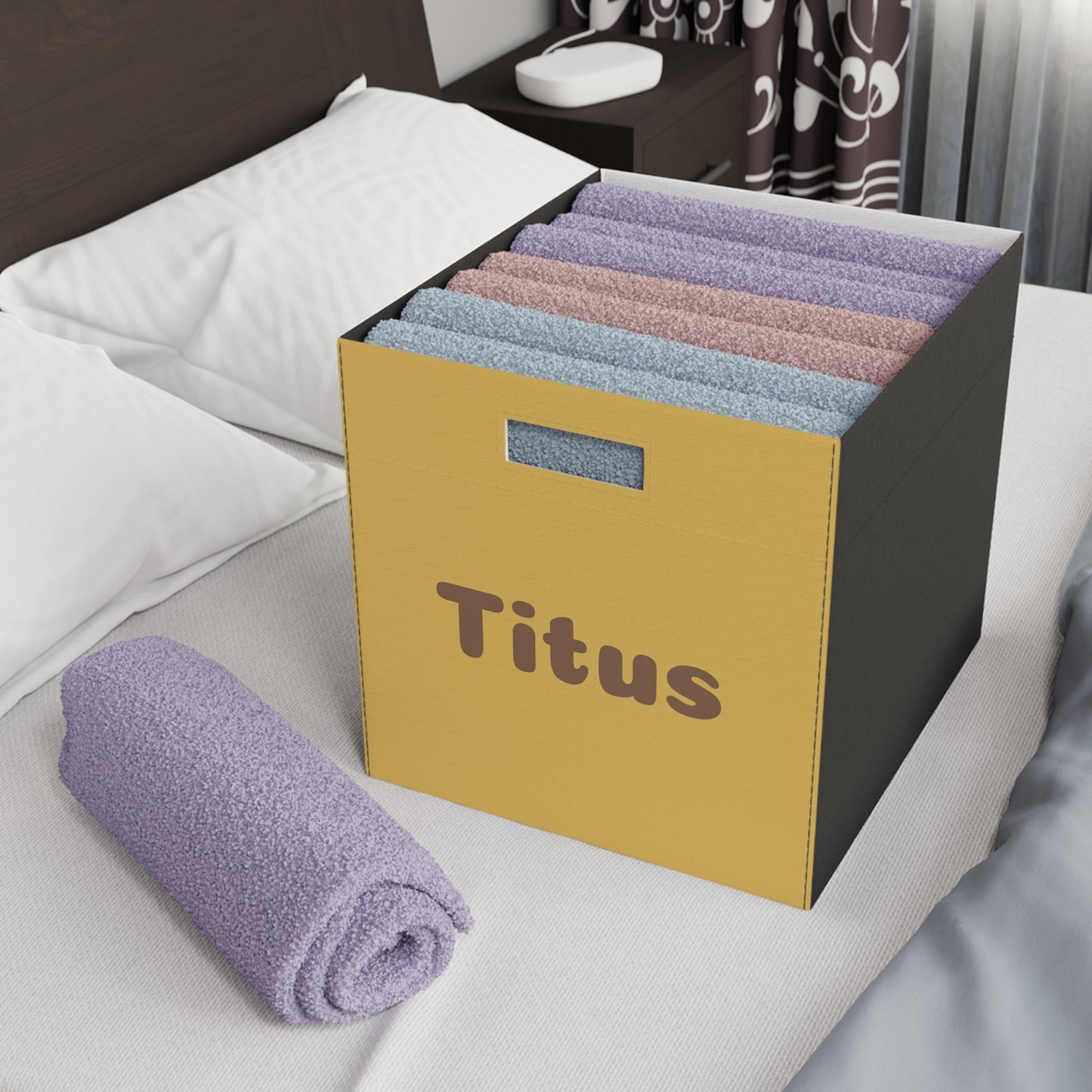 Personalized Felt Storage Box — Custom Name Toy & Nursery Organizer (Example: "Titus")