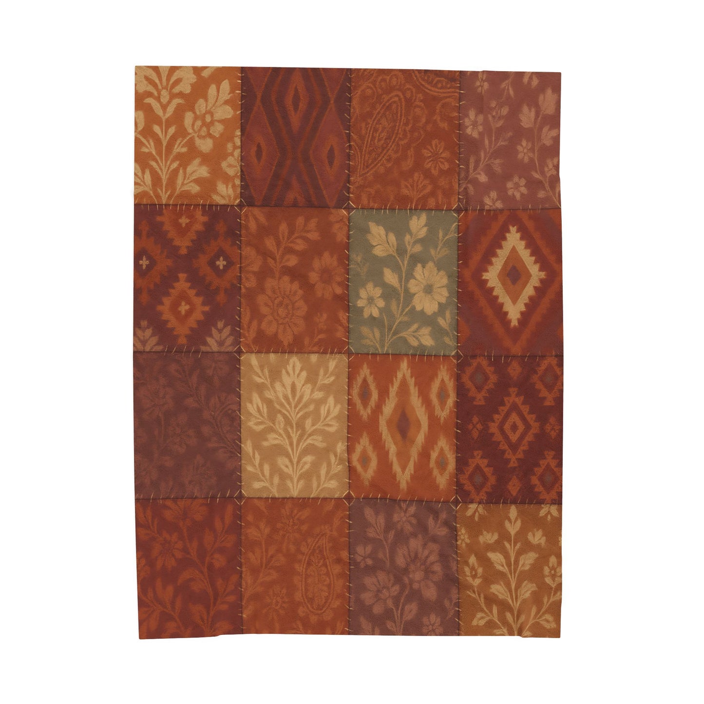 Rustic Patchwork Boho Velveteen Plush Blanket