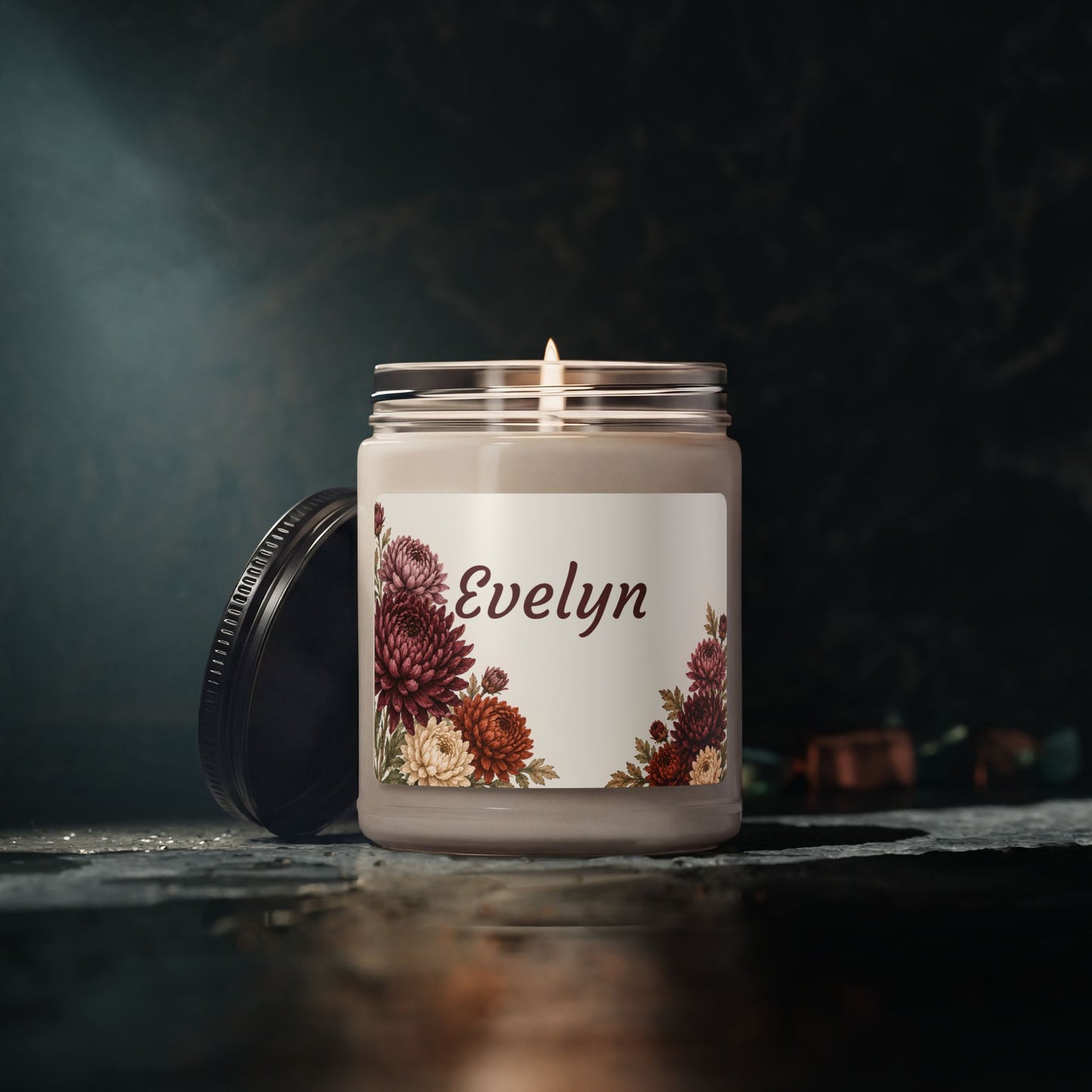 Personalized Floral Candle — 'Evelyn' 9oz Scented Soy Jar
