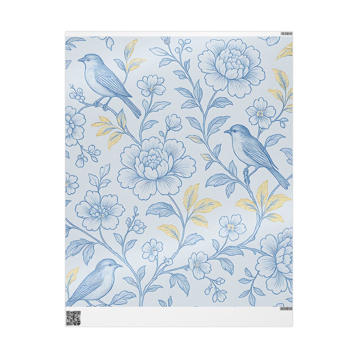 Blue Bird & Floral Wrapping Paper – Elegant Nature-Inspired Gift Wrap in Glossy or Matte Finish