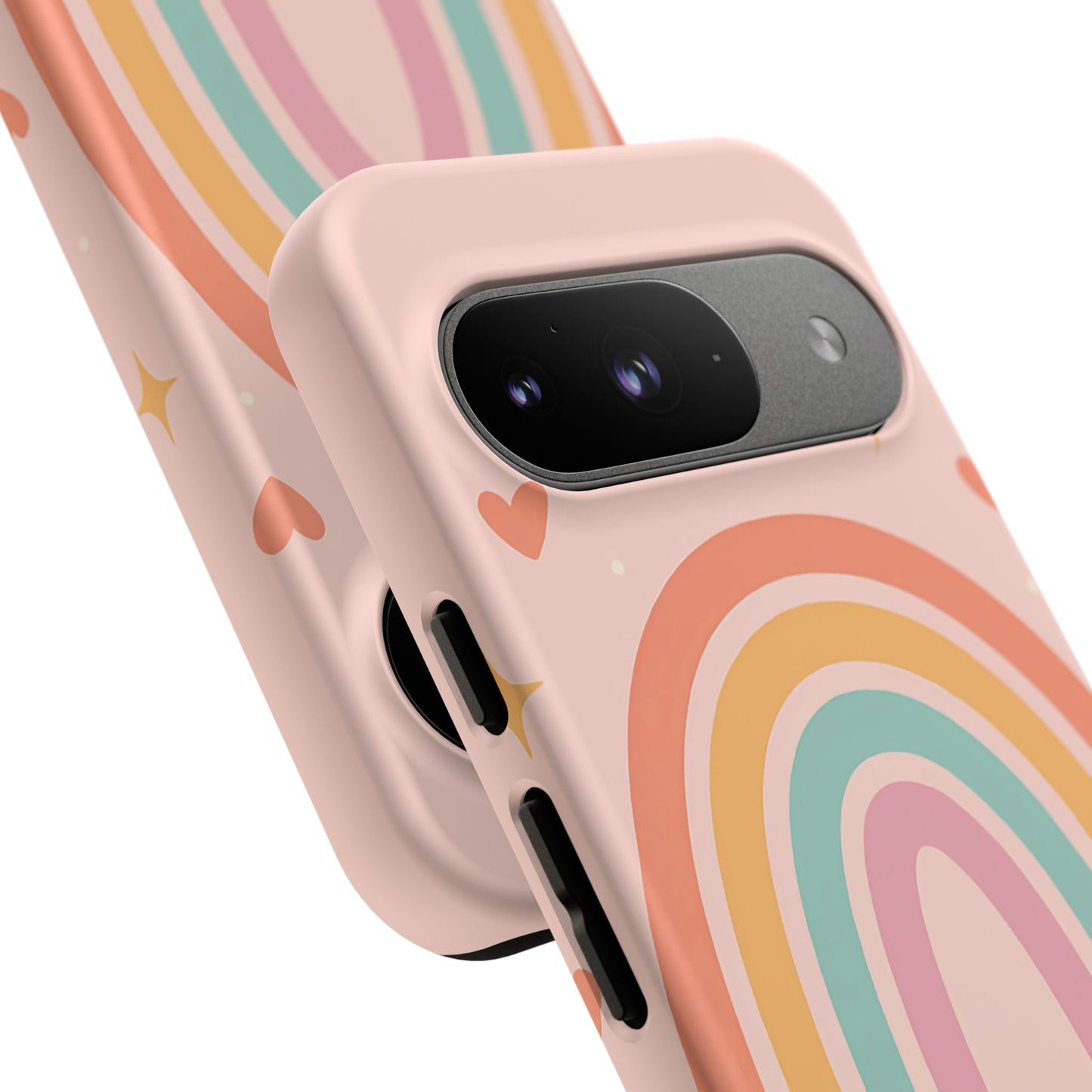 Pastel Rainbow Heart Phone Case – Cute Boho Aesthetic in Soft Pink