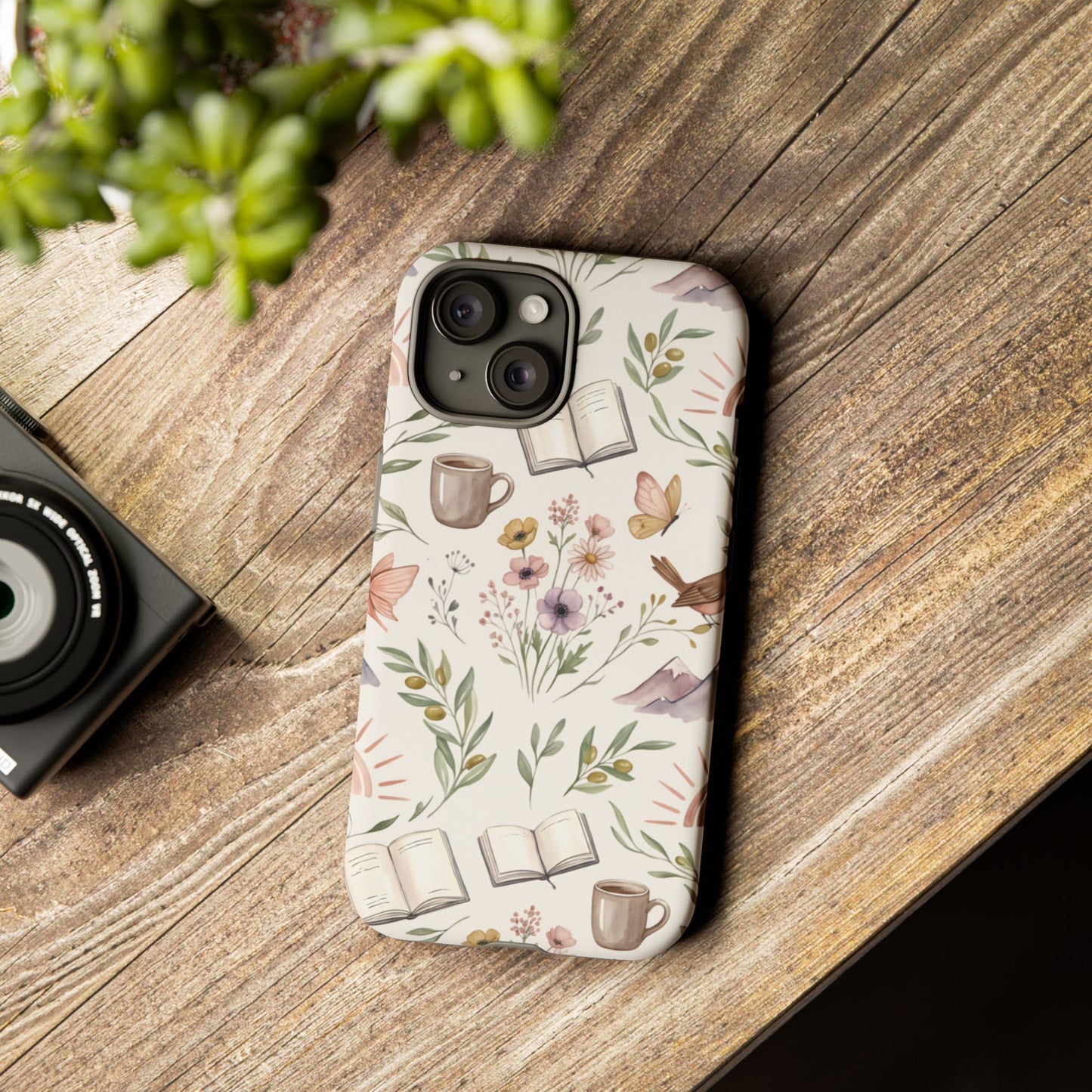 Floral Reading Phone Case — Cozy Books & Coffee Pattern Tough Case