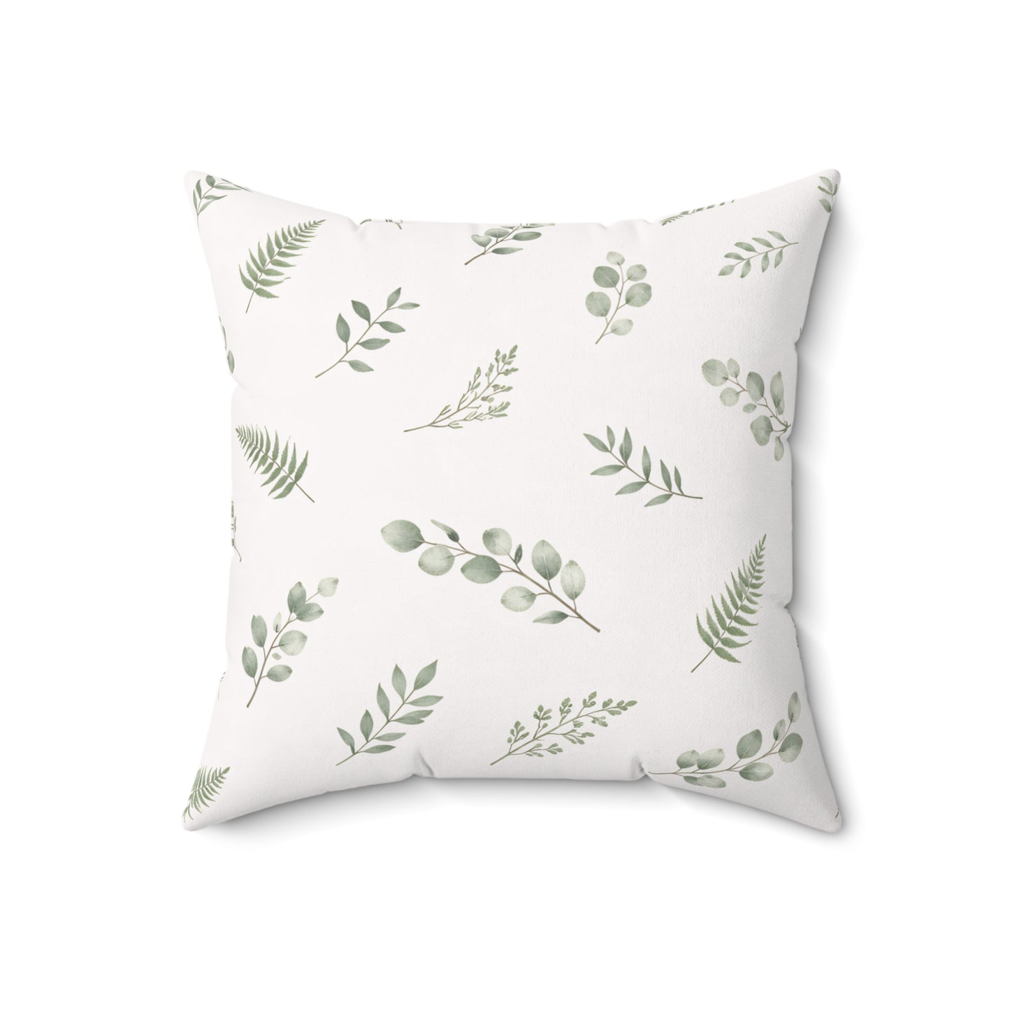 Botanical Leaf Pattern Square Pillow — Green Eucalyptus Accent Cushion