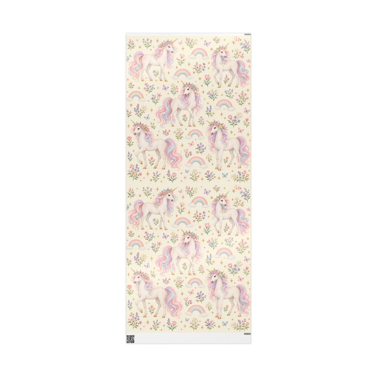Unicorn Floral Wrapping Paper Roll — Pastel Rainbow Gift Wrap