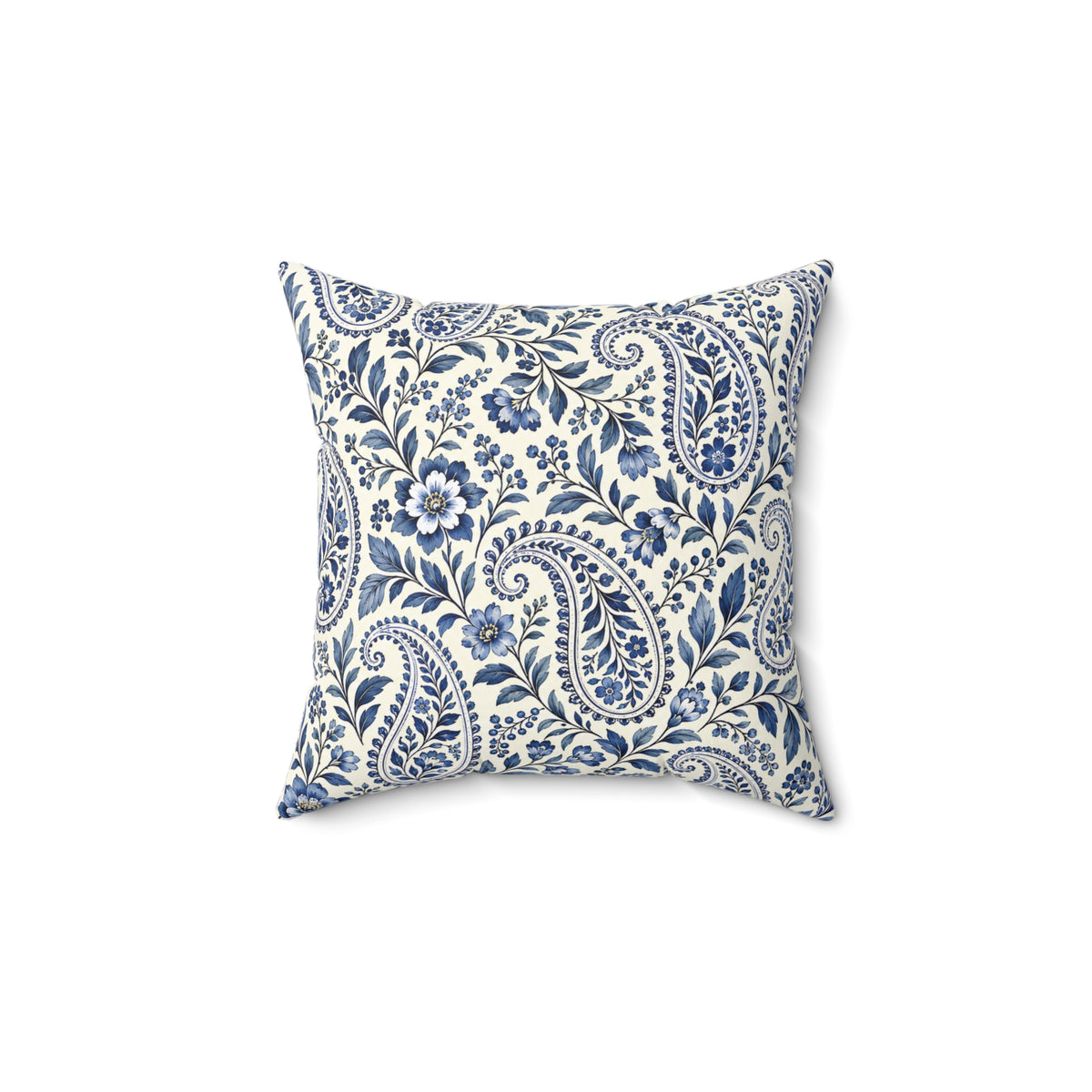 Blue Paisley Decorative Throw Pillow — Square Spun Polyester Cushion