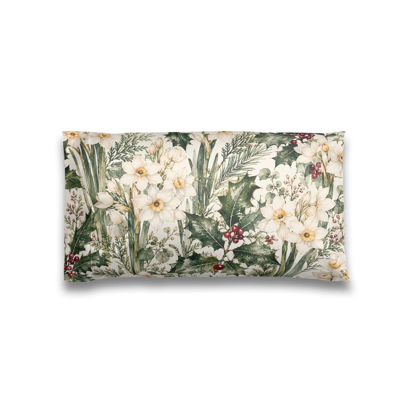 Floral Satin Pillowcase – Green Botanical Daffodil Print