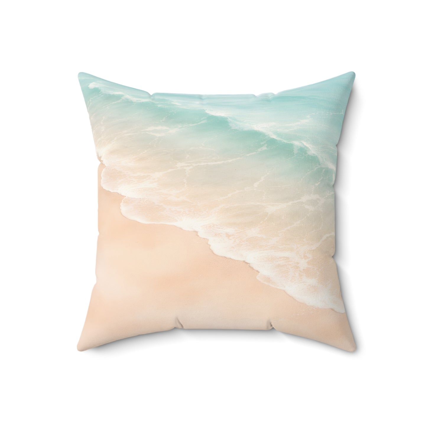 Beach Wave Throw Pillow — Coastal Sand & Aqua Ocean Print