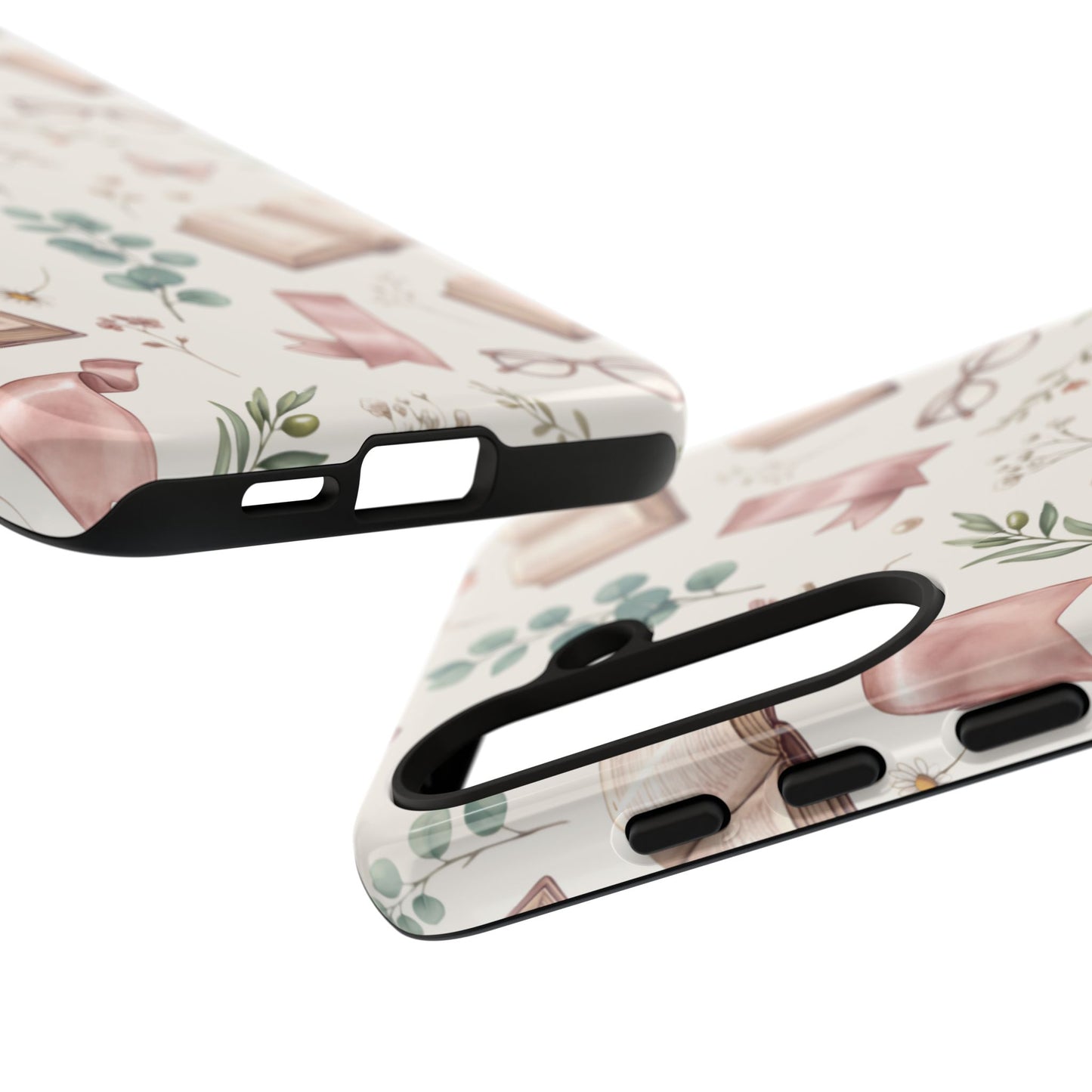 Bookish Floral Phone Case — Cozy Reading Pattern with Open Books, Glasses & Coffee
