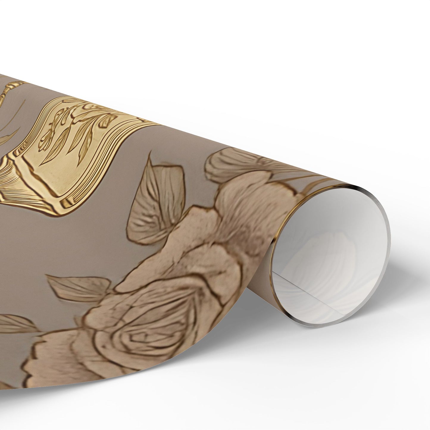 Vintage Perfume Bottle Wrapping Paper – Elegant Gold Floral Gift Wrap in Glossy or Matte