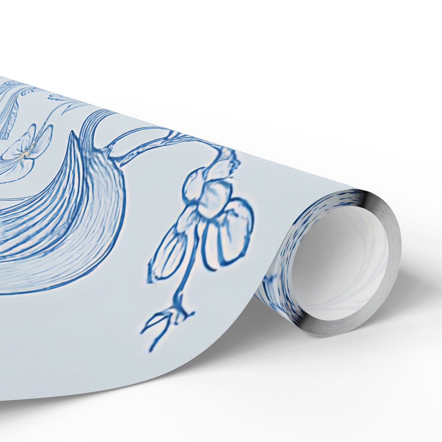 Blue Bird & Floral Wrapping Paper – Elegant Nature-Inspired Gift Wrap in Glossy or Matte Finish