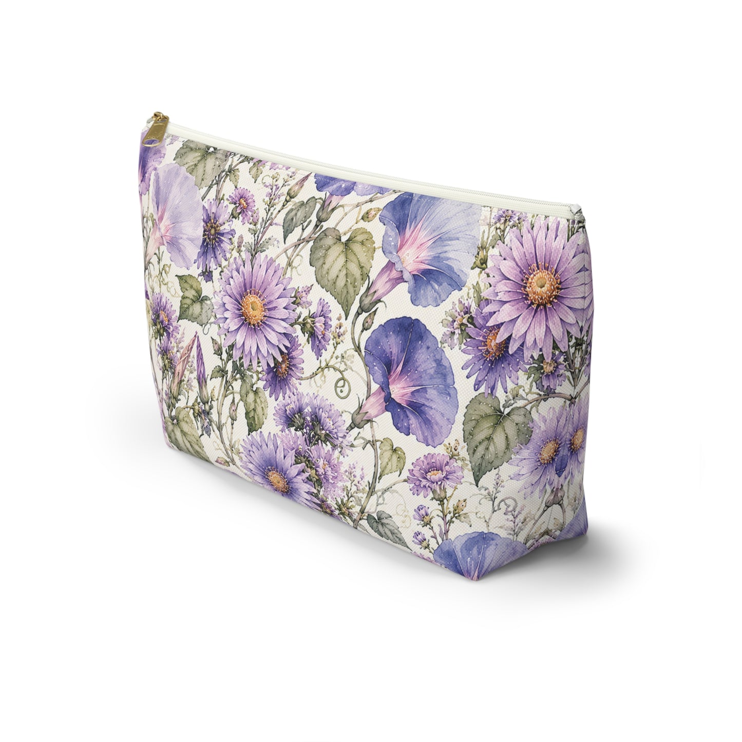 Floral Lavender Cosmetic Pouch — Purple Wildflower Accessory Bag