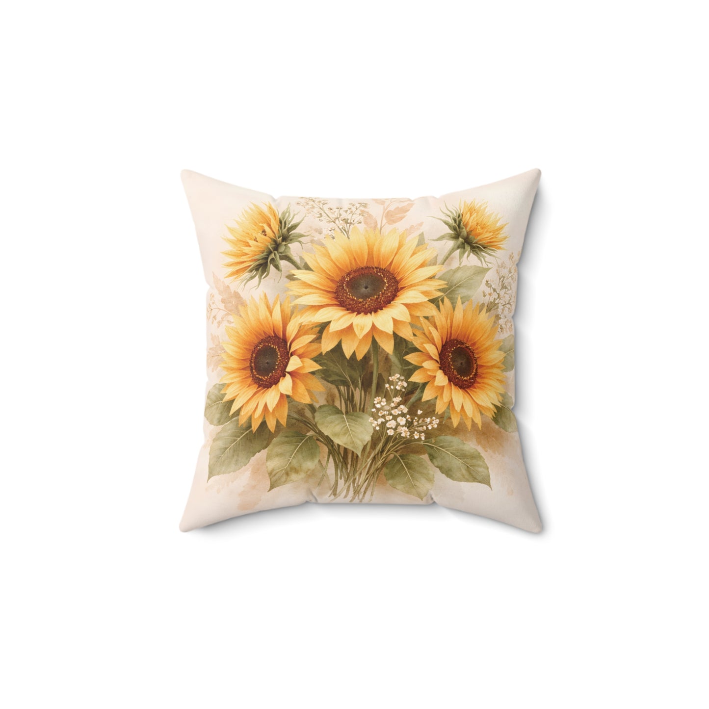 Sunflower Bouquet Square Pillow — Floral Decorative Throw Pillow