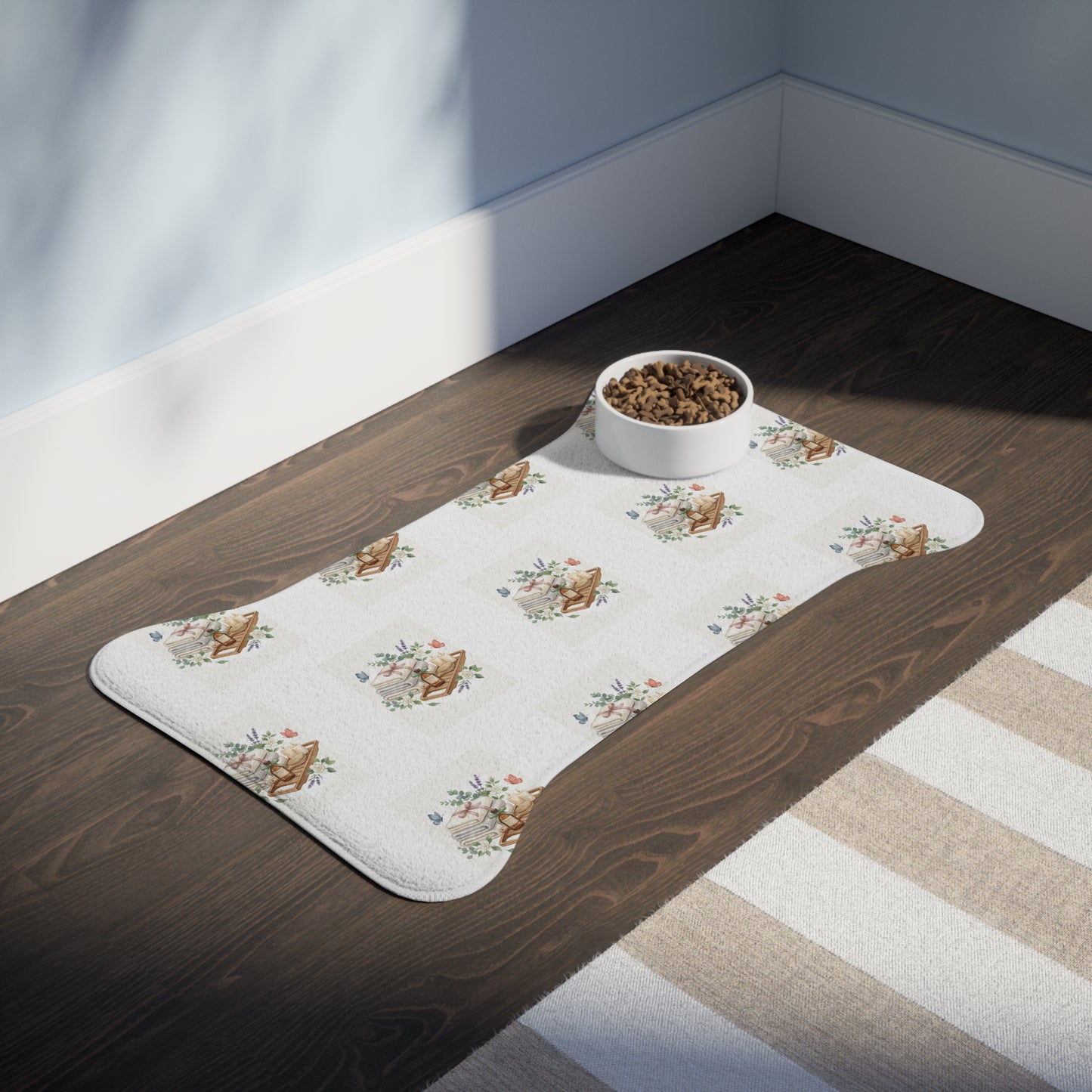 Spa Floral Pet Feeding Mat — Non-Slip Dog & Cat Bowl Placemat