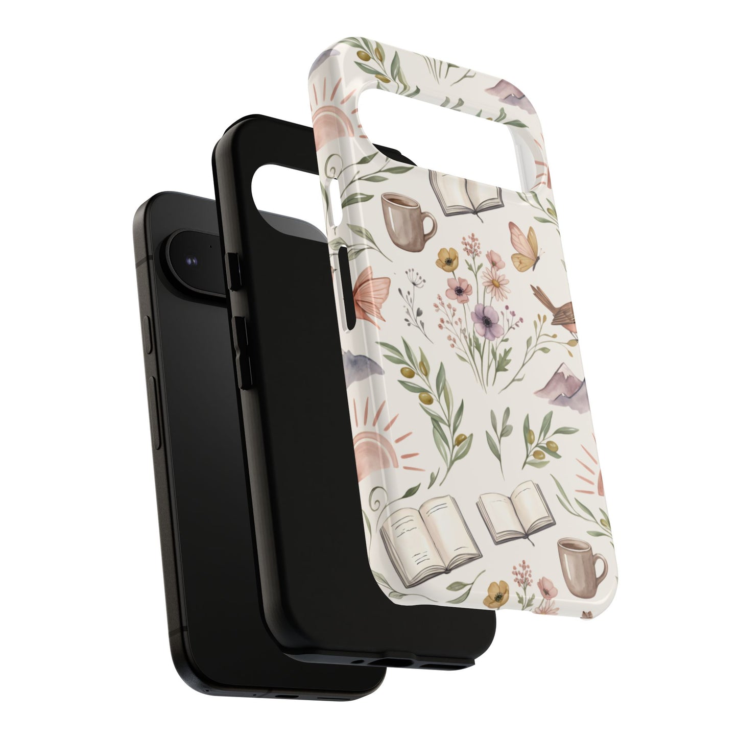 Floral Reading Phone Case — Cozy Books & Coffee Pattern Tough Case