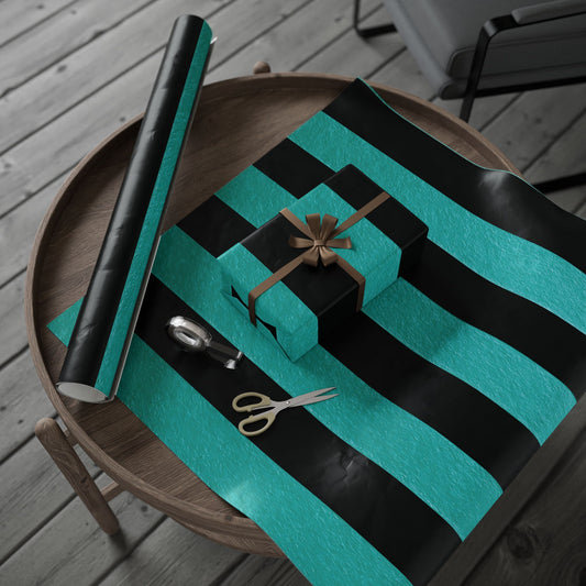 Black and Teal Striped Luxury Wrapping Paper – Glossy or Matte Finish, Durable 90gsm