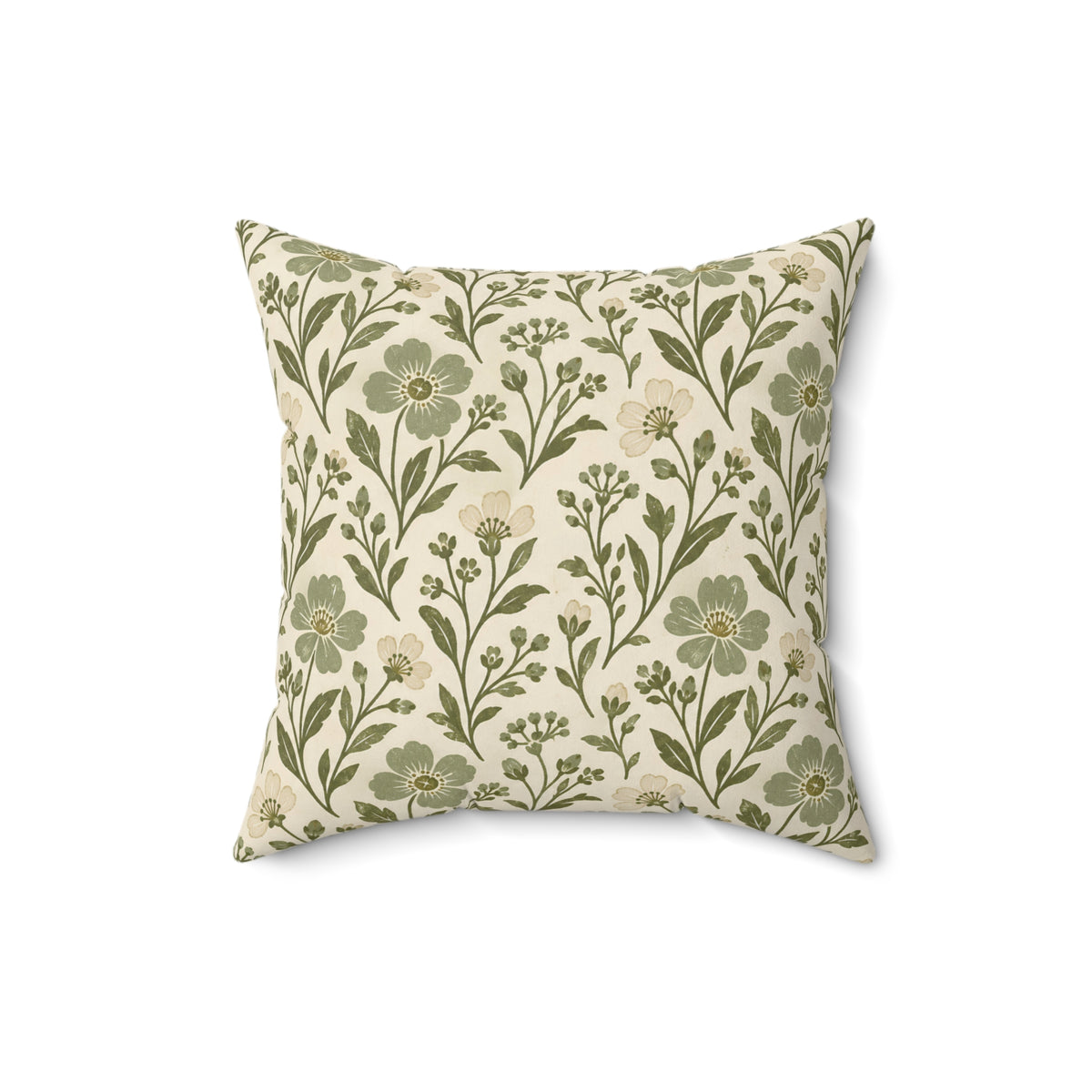 Floral Vine Decorative Pillow — Olive Green Botanical Throw Pillow