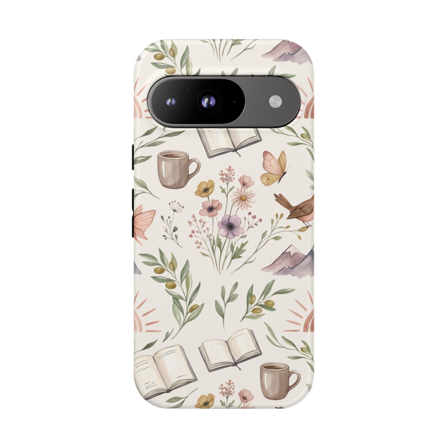 Floral Reading Phone Case — Cozy Books & Coffee Pattern Tough Case