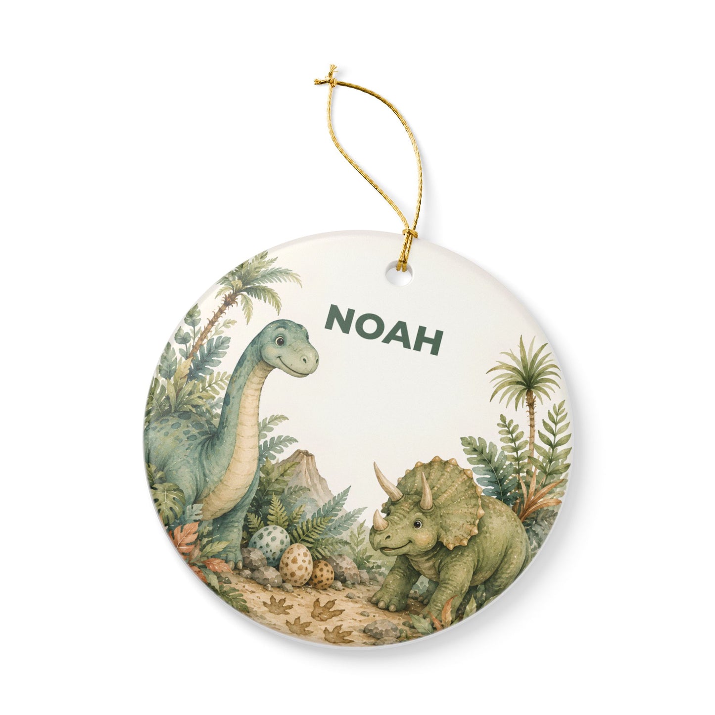 Personalized Ceramic Dinosaur Ornament — Custom Name Baby Nursery Decor