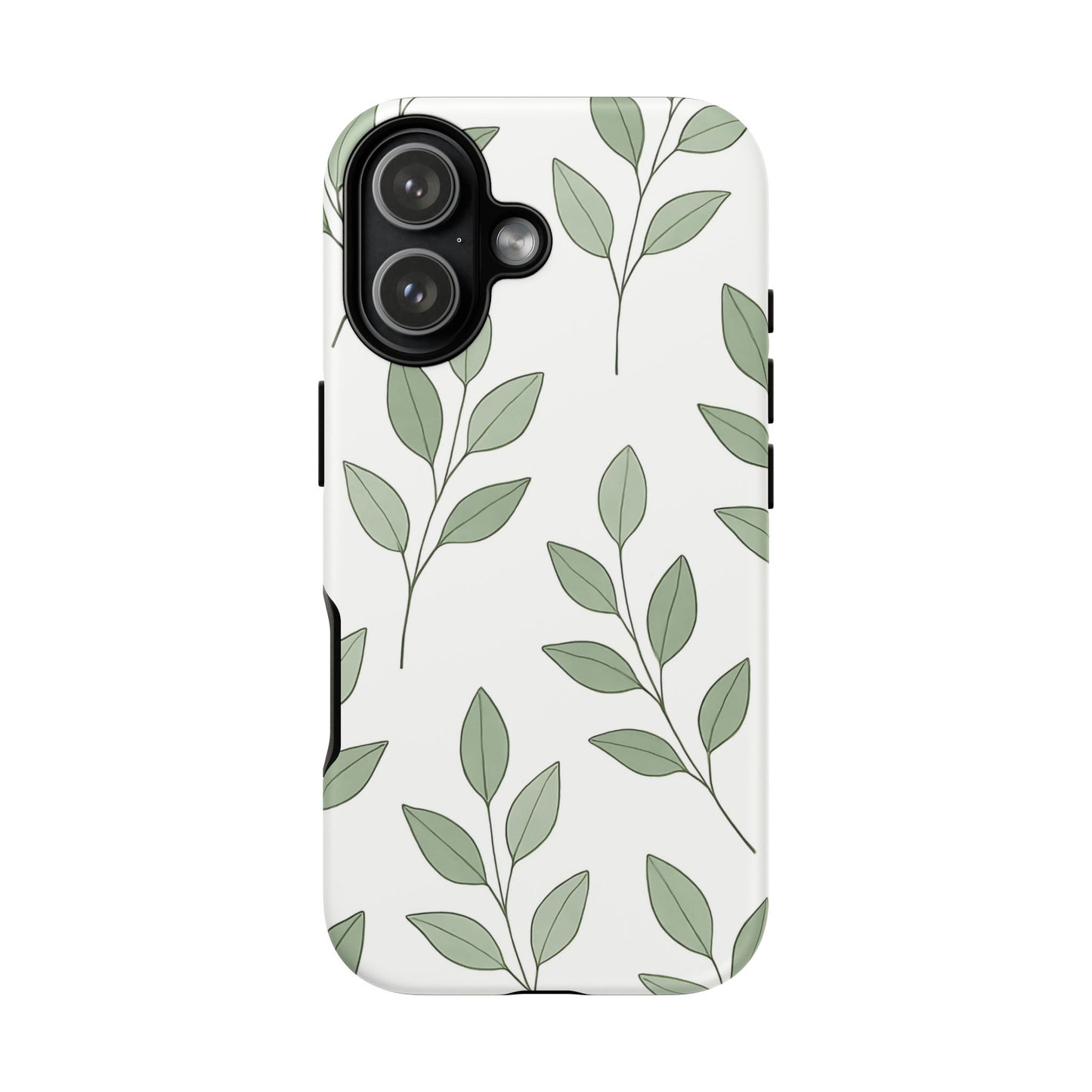 Minimalist Green Leaf Phone Case – Elegant Botanical Pattern on White